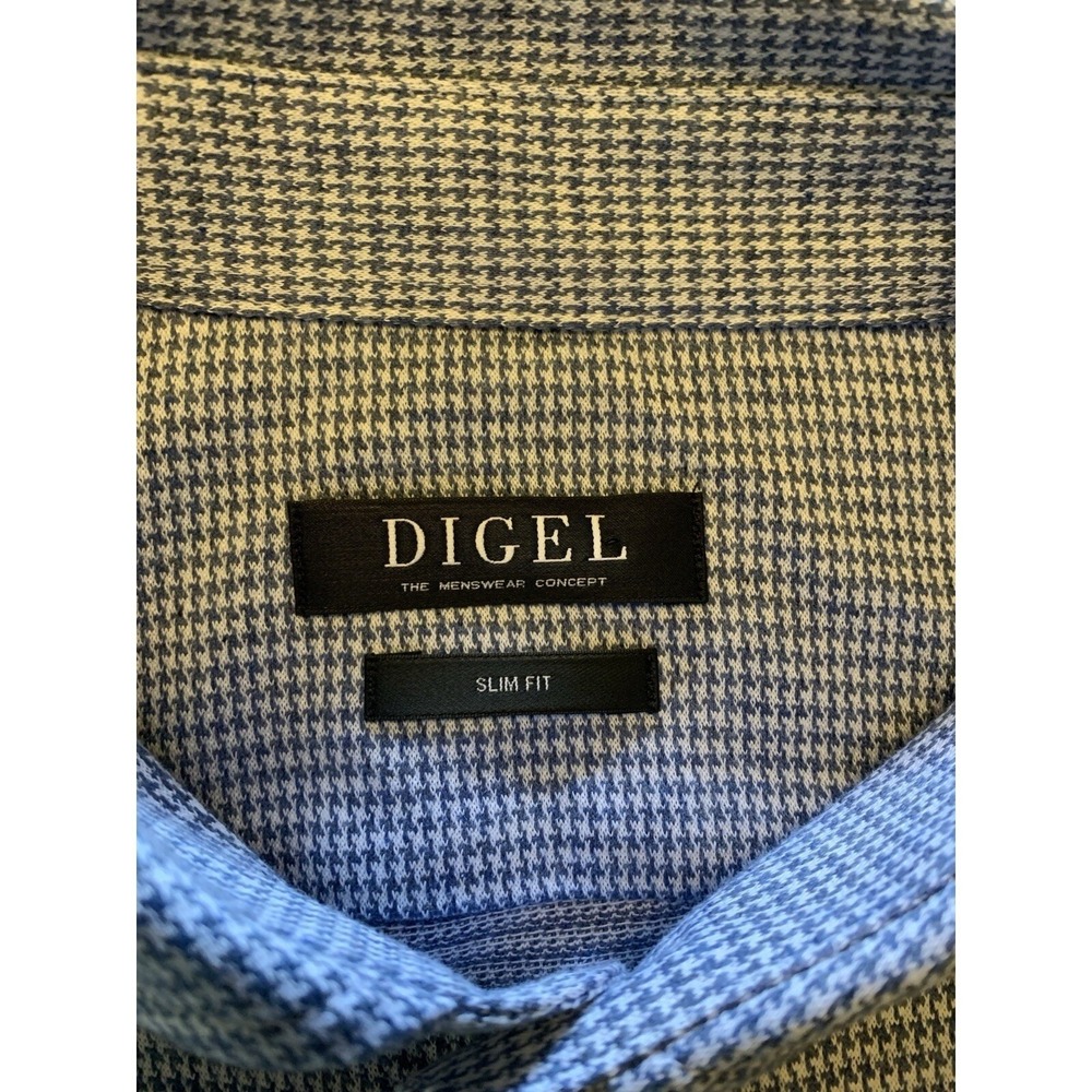 DIGEL Long Sleeve Button Up Shirt Mens 42L Blue Houndstooth Baumwolla Cotton NWT - Picture 5 of 16